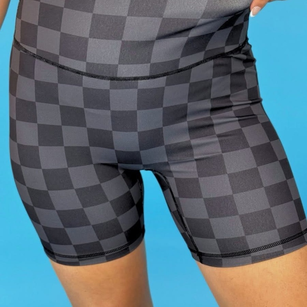 Checkered Black and Gray Women's Biker Shorts